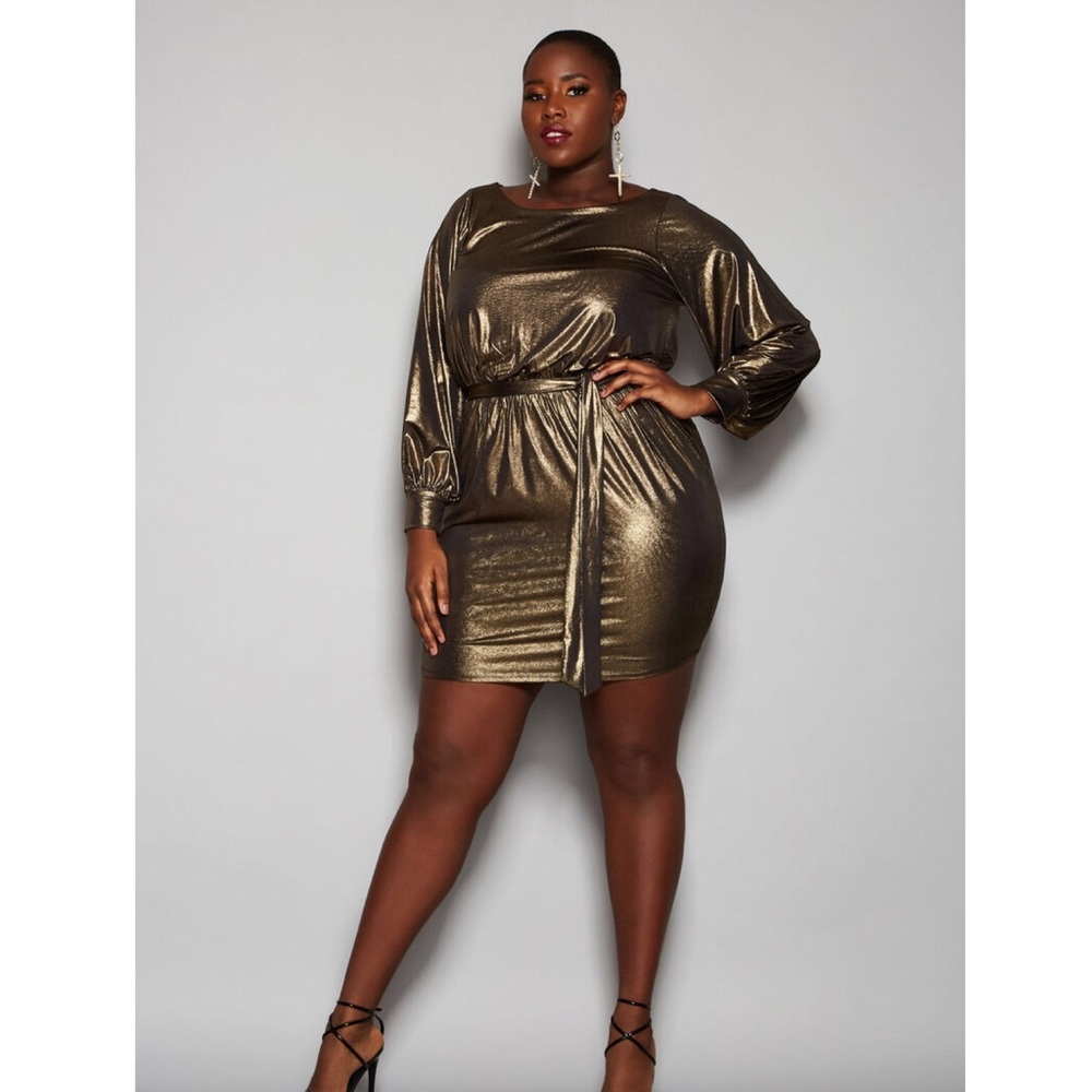 NWT Ashley Stewart Curvy Girl Gold Shimmer Dress